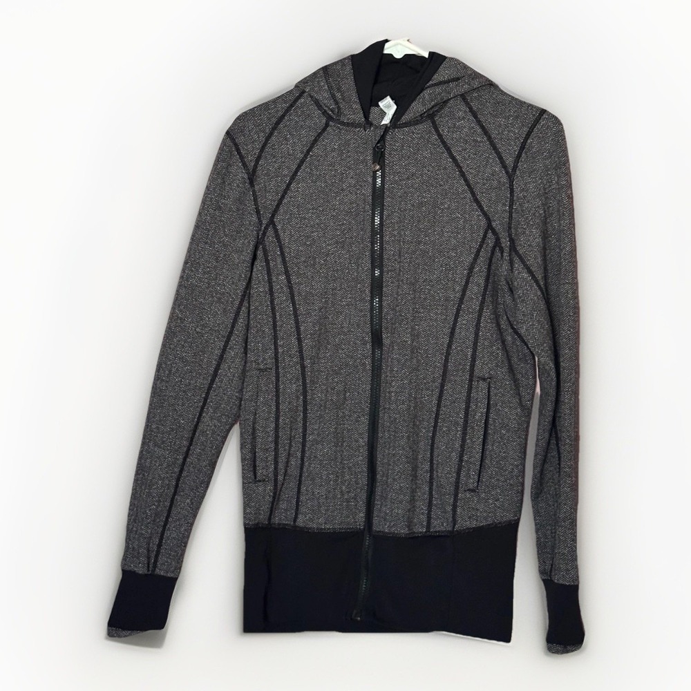 Lululemon Daily Practice Jacket Heathered Herringbone Black Women's 10 Hooded